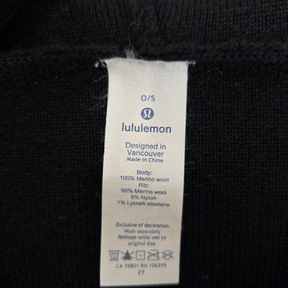 Lululemon OS Black Hooded Poncho Cape Sweater Pocket Tie Detail Pullover Top - Picture 3 of 4